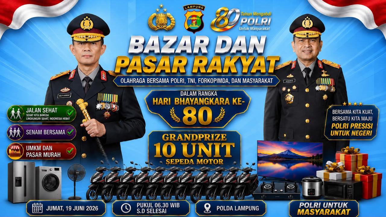 Polda Lampung Siapkan 10 Motor Grand Prize di Bazar dan Jalan Sehat Hari Bhayangkara ke-80
