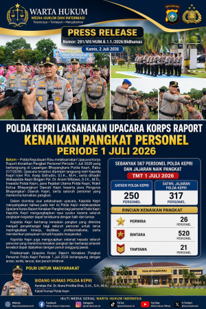 Kenaikan Pangkat Polda Kepri, 567 Personel Naik Pangkat pada Periode 1 Juli 2026