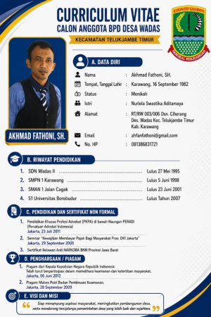 Akhmad Fathoni SH Maju Calon BPD Desa Wadas