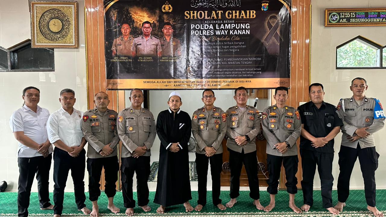Polres Way Kanan Gelar Salat Gaib, Doakan 3 Anggota Satresnarkoba Polres Katingan yang Gugur dalam Tugas