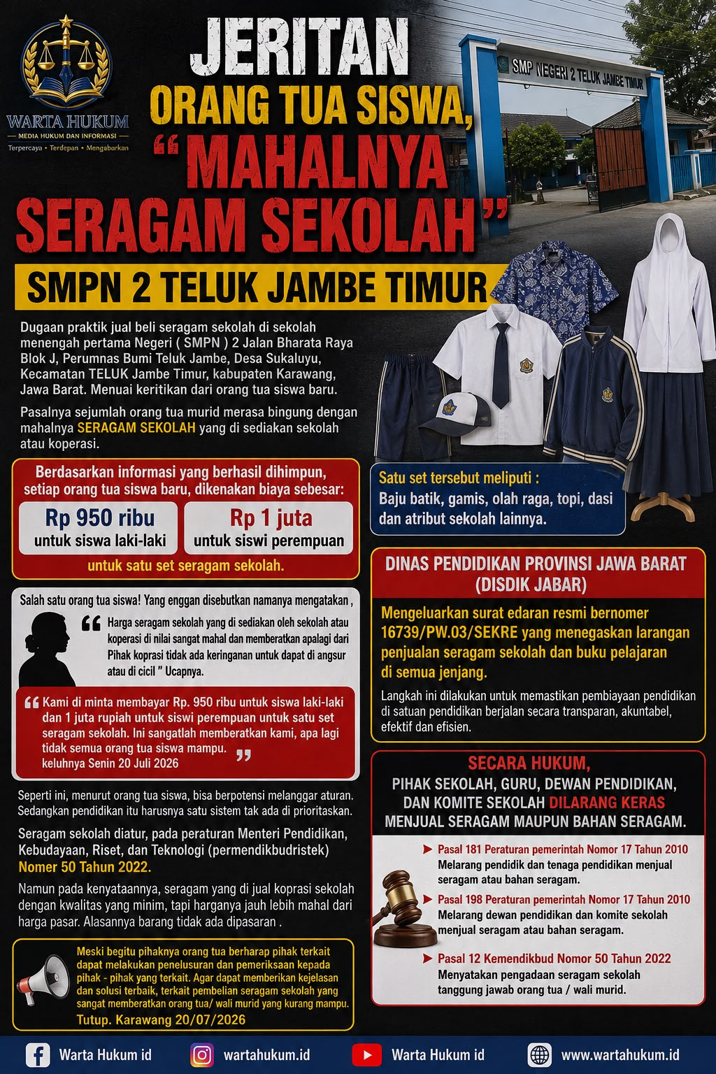 Dugaan Penjualan Seragam Sekolah Jadi Sorotan, Orang Tua Siswa SMPN 2 Telukjambe Timur Keluhkan Biaya hingga Rp1 Juta
