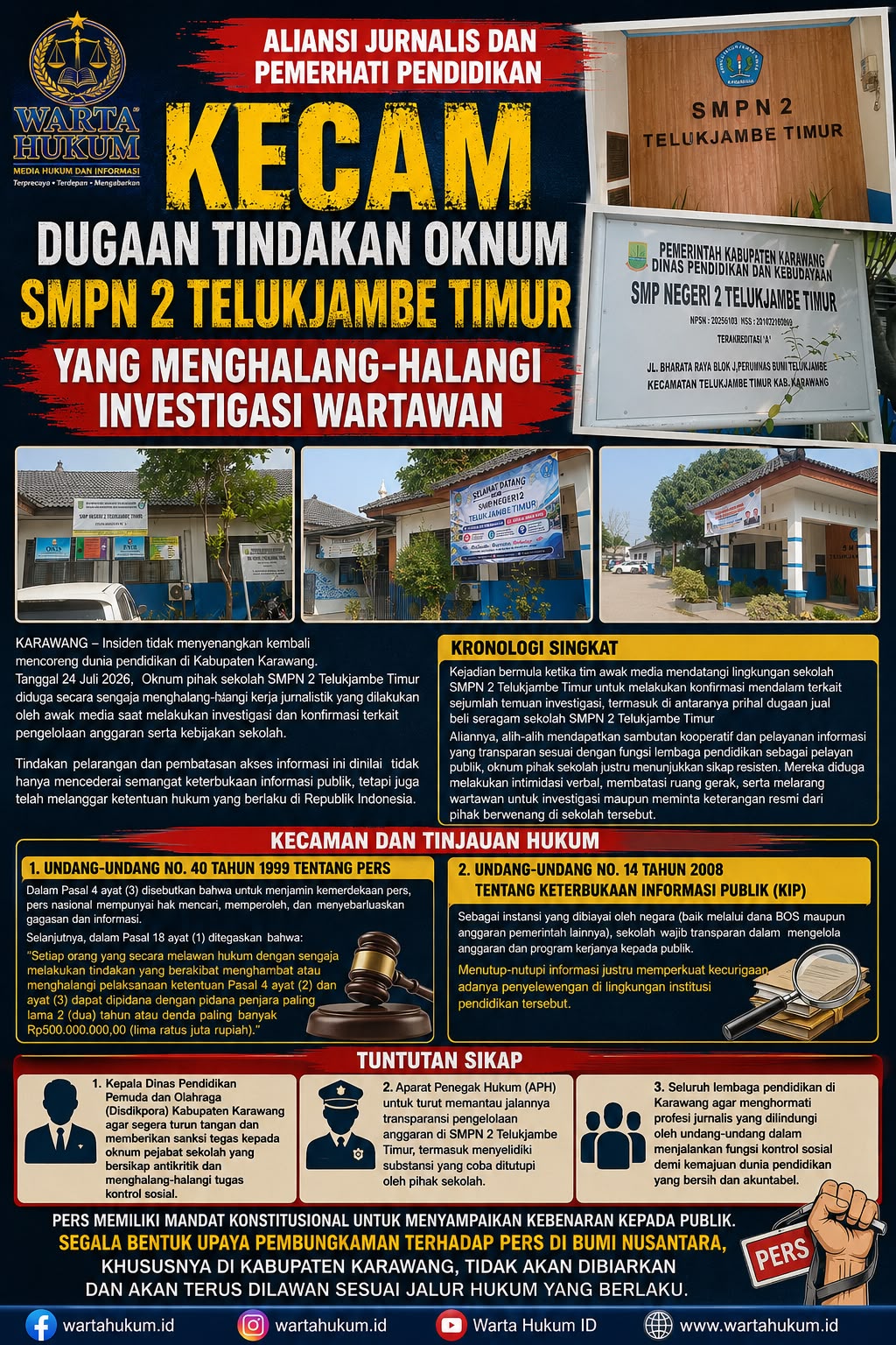 Dugaan Jual Beli Seragam, Wartawan Diduga Dihalang-halangi Saat Investigasi di SMPN 2 Telukjambe Timur