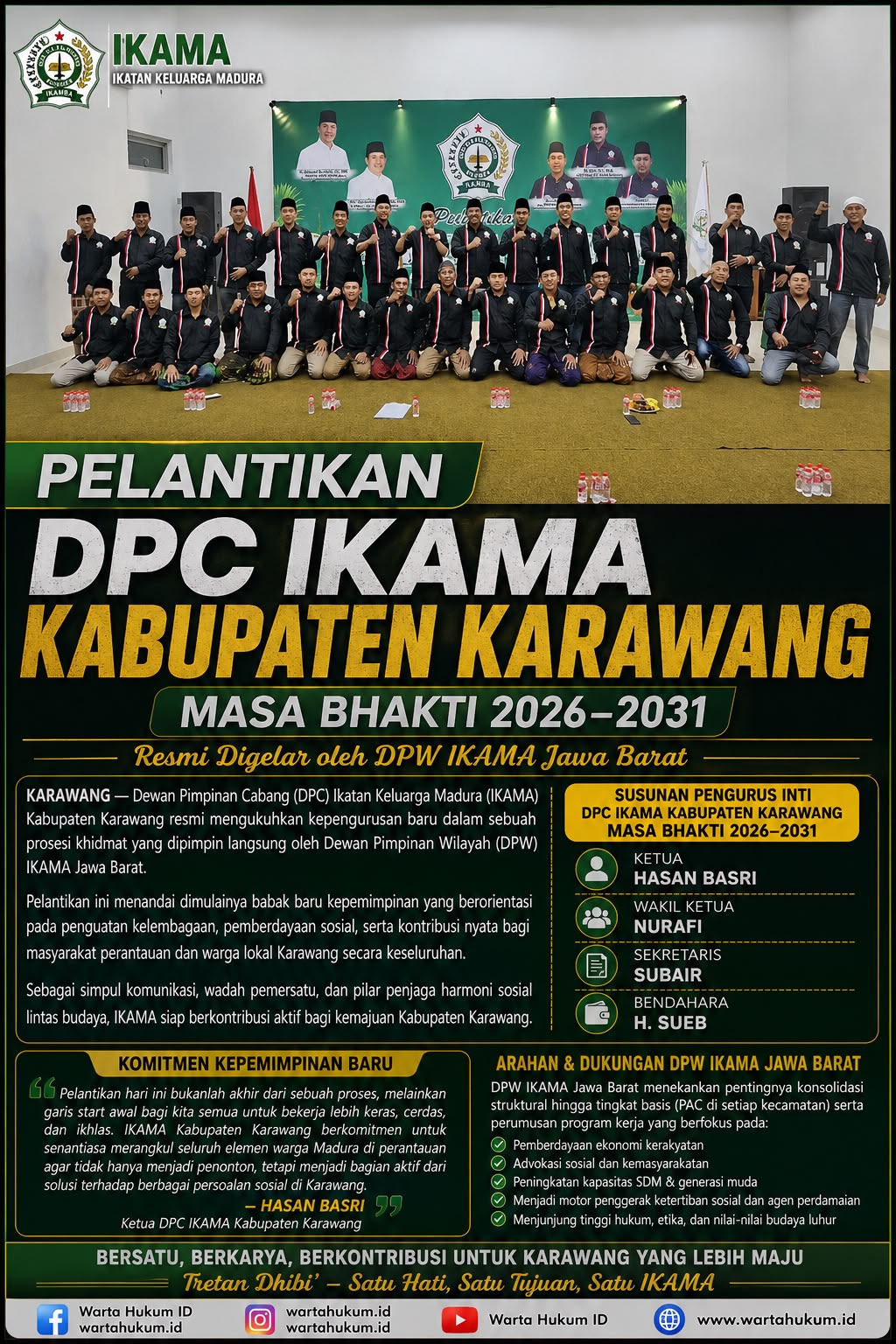 Pelantikan DPC IKAMA Karawang: Hasan Basri Resmi Nahkodai IKAMA Kabupaten Karawang Masa Bakti 2026–2031