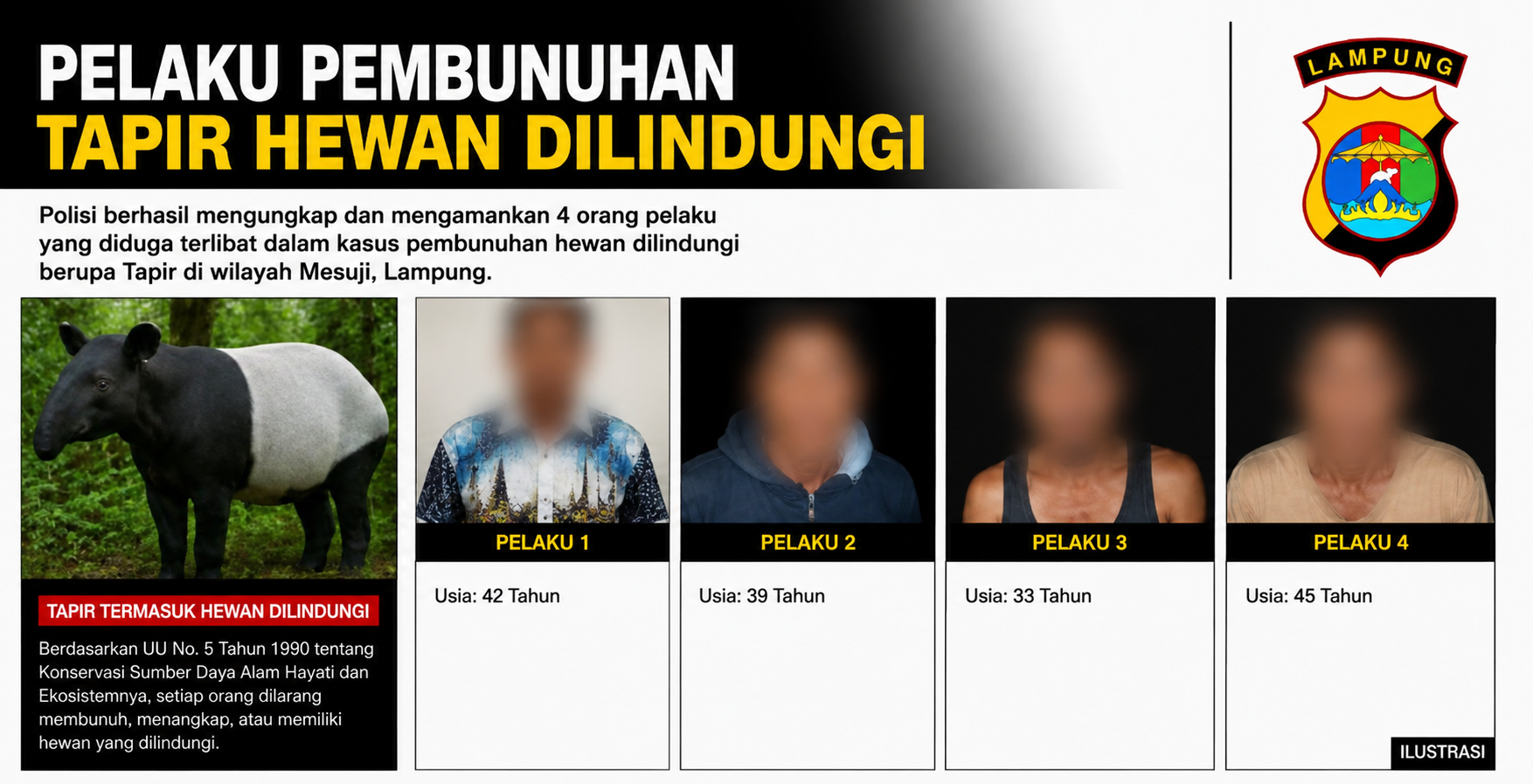Pembunuh Tapir di Mesuji Lampung Ditangkap, Polisi Ungkap Peran dan Motif Pelaku