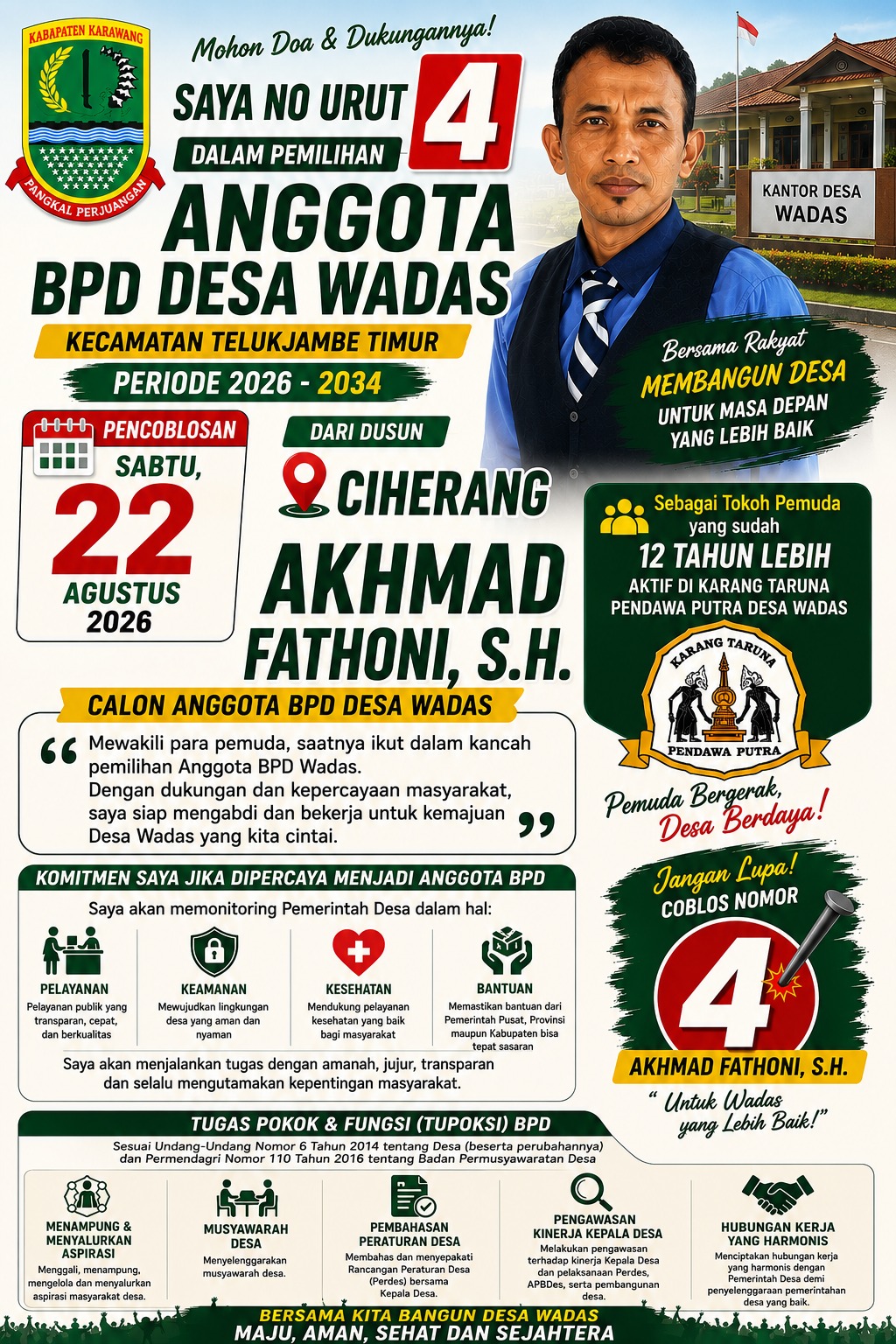 Calon BPD Wadas 2026, Akhmad Fathoni Siap Kawal Aspirasi dan Transparansi Pemerintahan Desa
