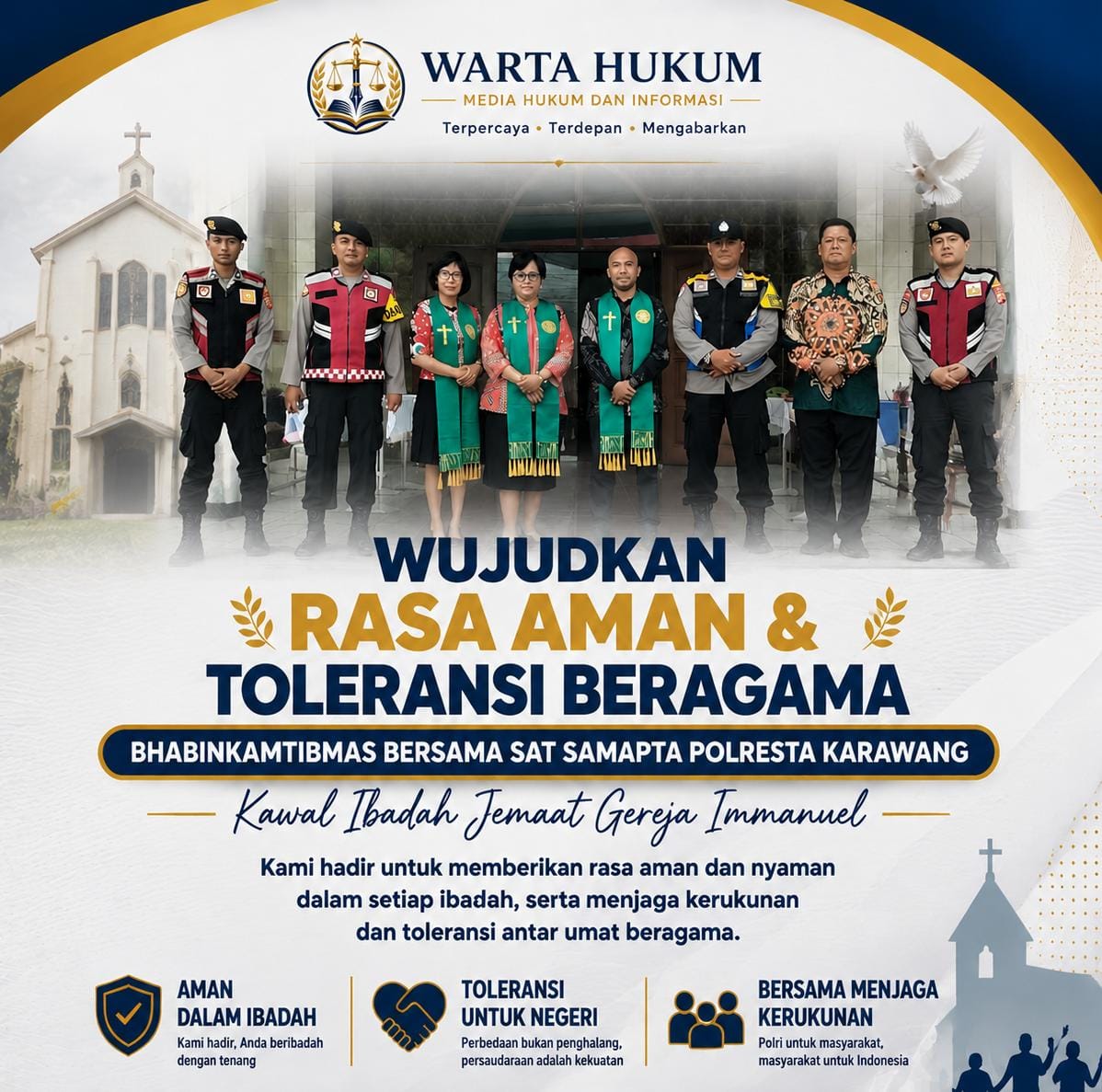 Wujudkan Rasa Aman dan Toleransi Beragama, Bhabinkamtibmas Bersama Sat Samapta Polresta Karawang Kawal Ibadah Jemaat Gereja Immanuel