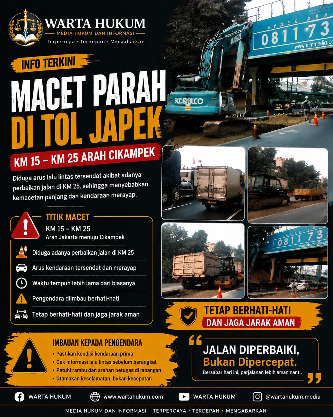 Kemacetan Tol Jakarta-Cikampek Arah Cikampek Mengular hingga KM 25
