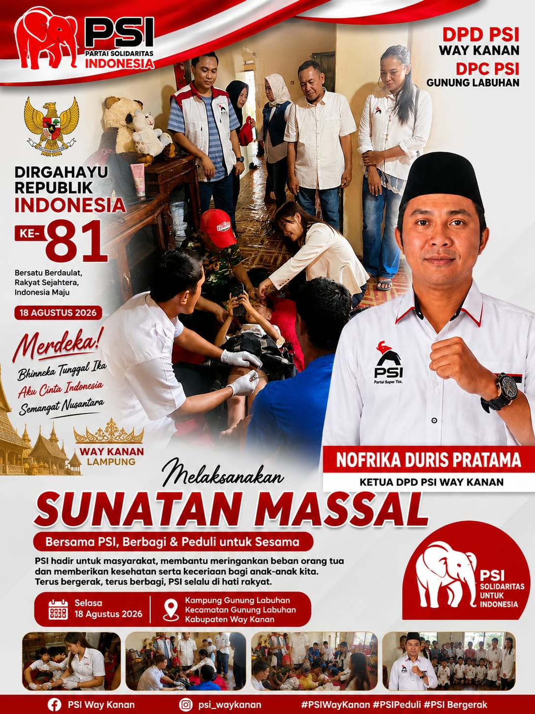 DPD PSI WAY KANAN DAN DPC PSI GUNUNG LABUHAN GELAR SUNATAN MASSAL: “BERSAMA PSI, BERBAGI & PEDULI UNTUK SESAMA