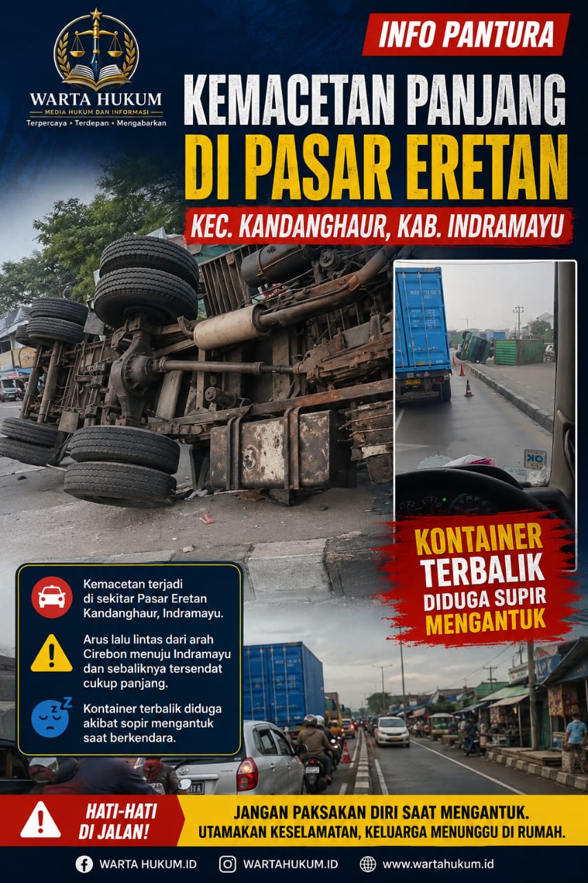 Kontainer Terbalik di Pantura Eretan Picu Kemacetan Panjang