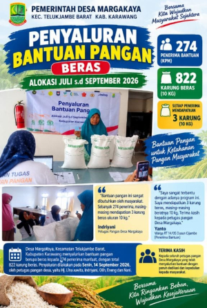 274 KPM Desa Margakaya Terima Bantuan Pangan Beras Juli–September