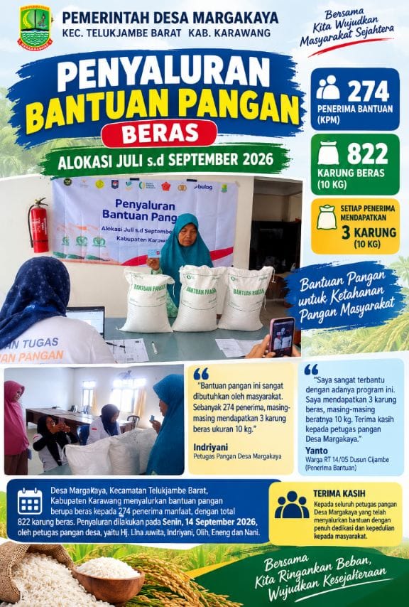 274 KPM Desa Margakaya Terima Bantuan Pangan Beras Juli–September