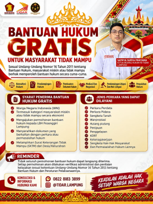 TIDAR Lampung Buka Bantuan Hukum Gratis untuk Warga Tidak Mampu