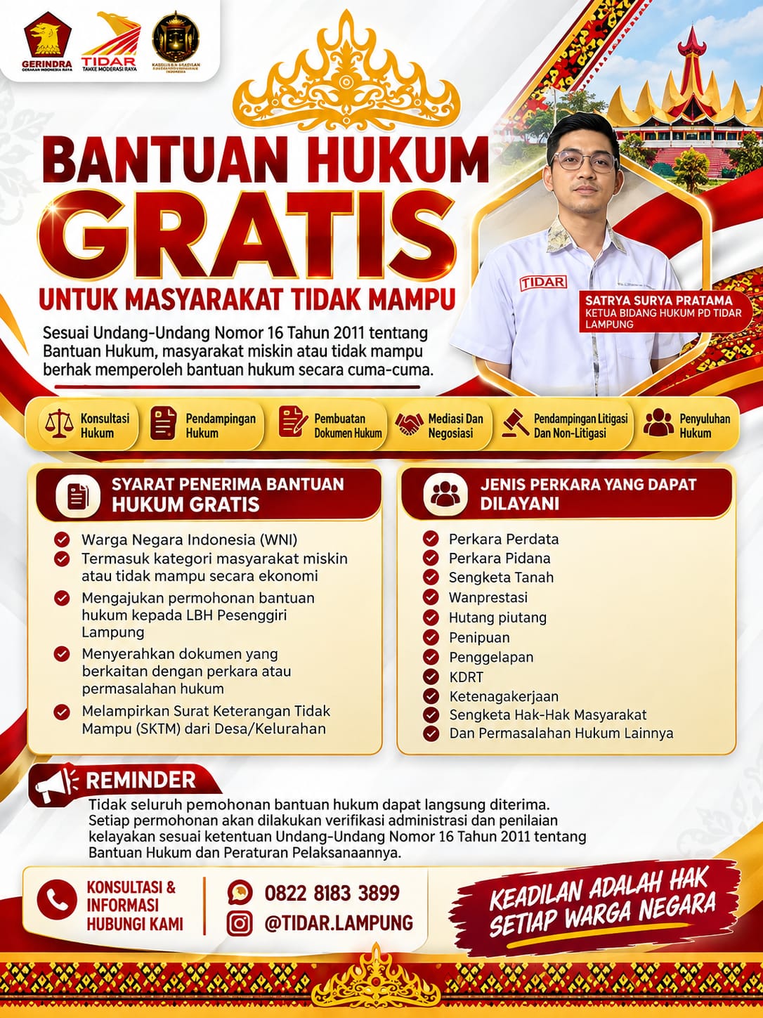 TIDAR Lampung Buka Bantuan Hukum Gratis untuk Warga Tidak Mampu
