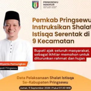 Bupati Pringsewu Ajak Masyarakat Sembilan Kecamatan Gelar Salat Istisqa, Munajat Memohon Hujan dan Rahmat